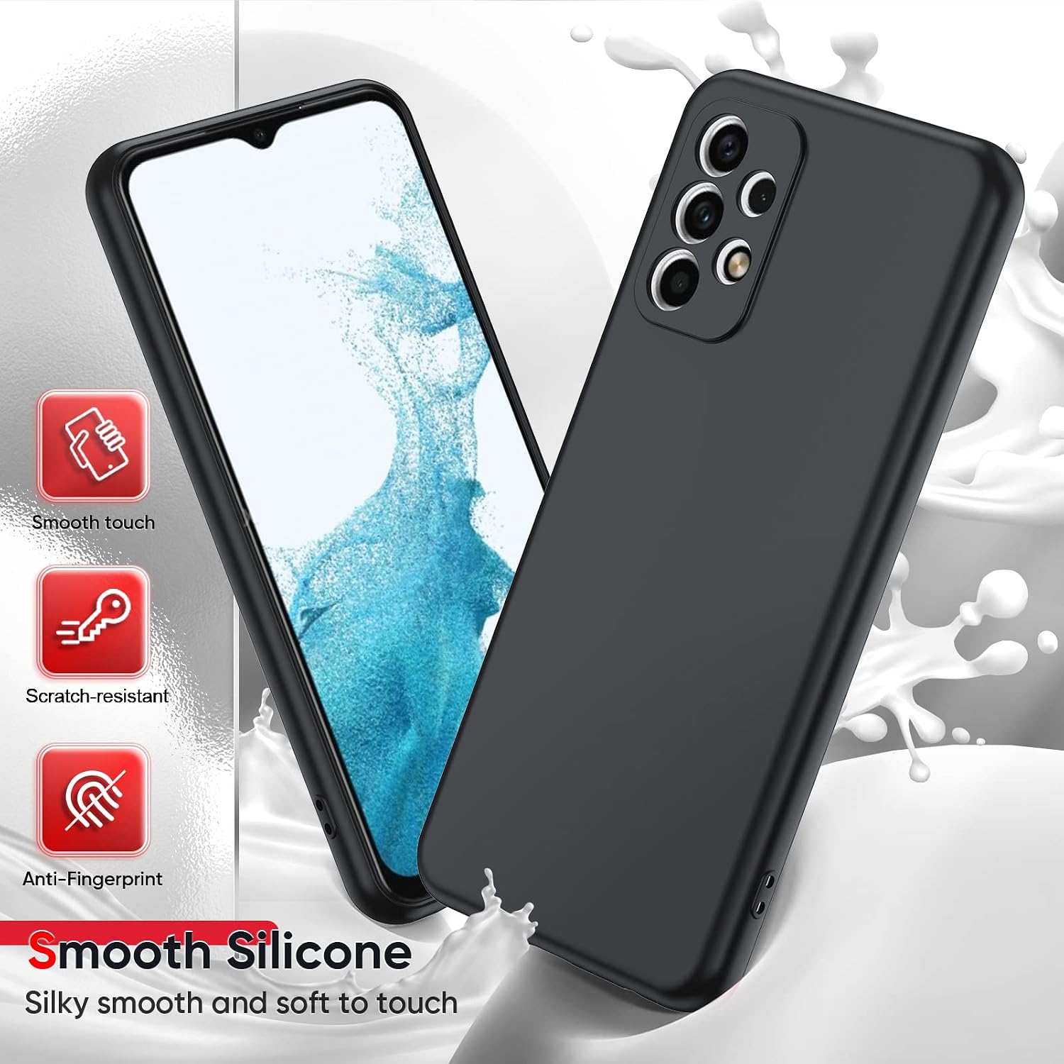LeYi Samsung Galaxy A23 4G/5G Case, Galaxy A23 Case with [2 Pack] Tempered Glass Screen Protector & Camera Lens Protector, Liquid Silicone Soft Microfiber Liner Cover Case for Samsung A23, Black