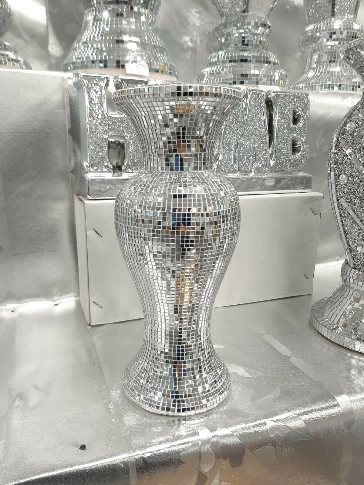 DEENZ 26Cm Ceramic Silver Mirror Diamante Bling Sparkling Flower Vase from B&Q