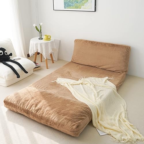 Miniatura 4 de N&amp;V Colchón plegable para sofá, puf, relleno de espuma, incluye funda extraíble y lavable a máquina, piel sintética suave (marrón)