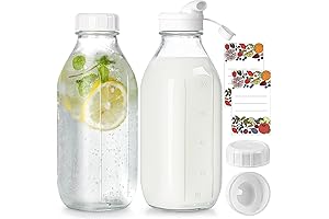 Milk Bottle with Dispenser Cap: 32 Oz Reusable Glass Bottles