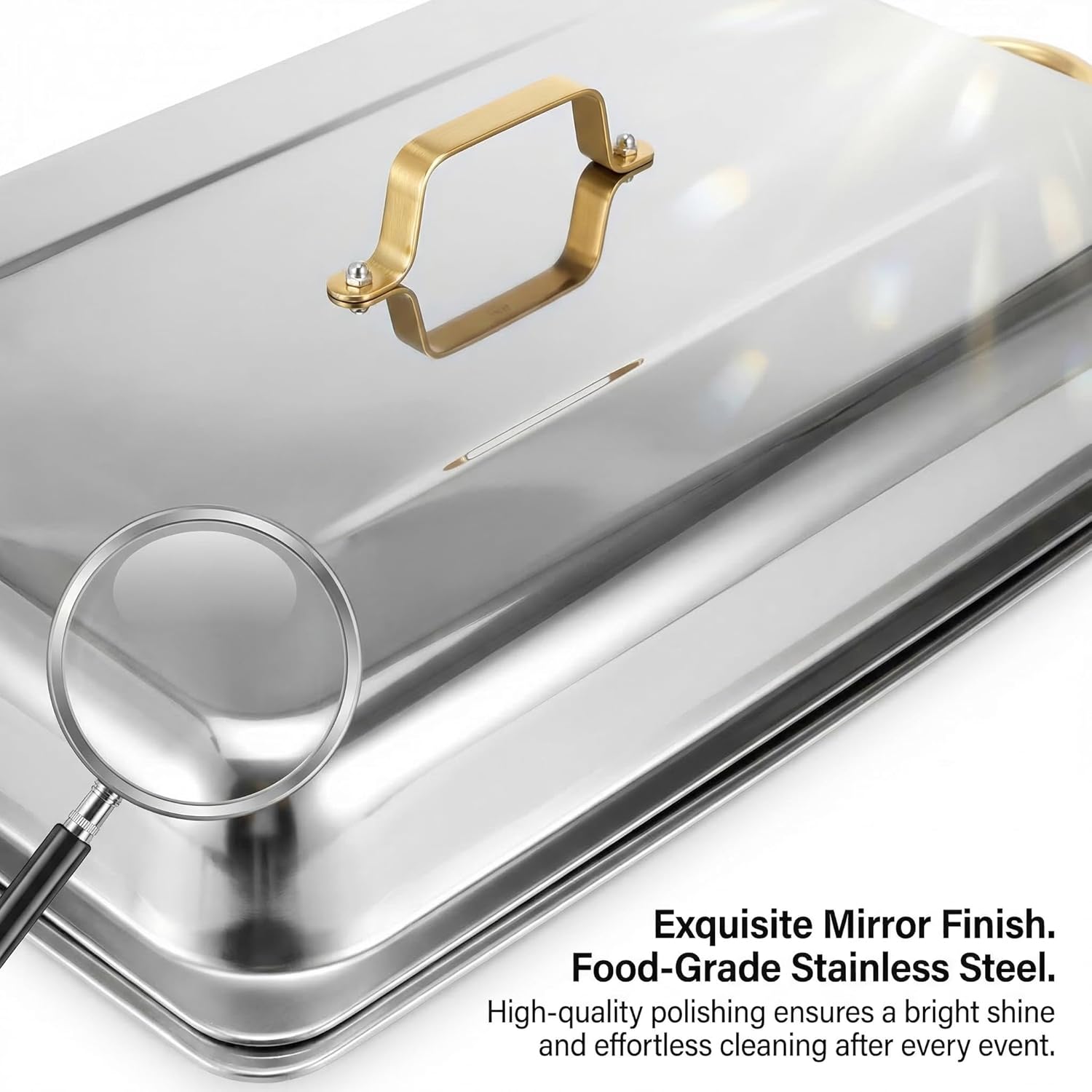 4 Pack Chafing Dish Full Set for Buffet | 9QT Stainless Steel Food Warmers & Chafer Set with Rolled Safety Edges & Mirror Polish | Easy Foldable Setup for Parties, Events, Catering
