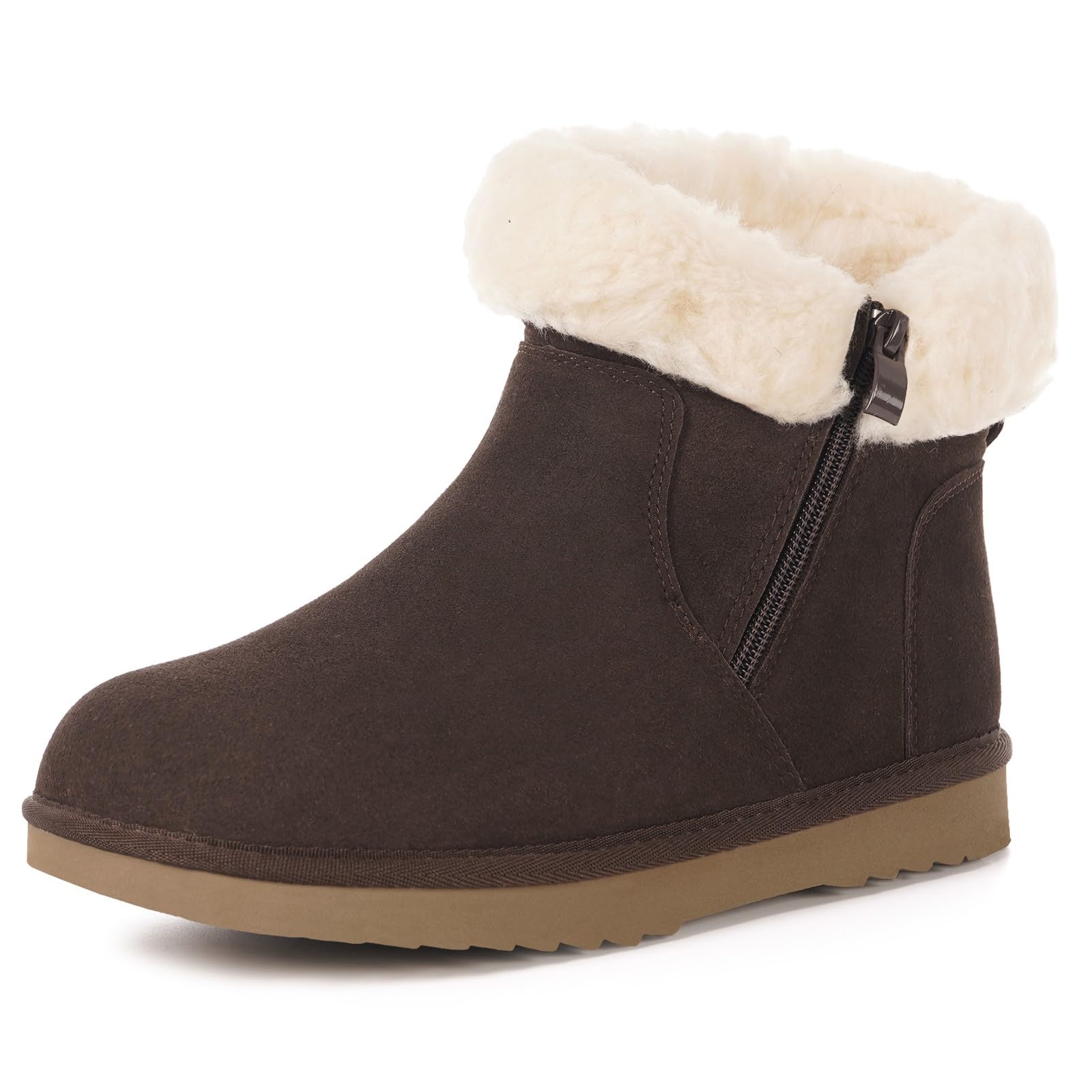 Hsyooes Snow Boots for Women Genuine Suede Leather Winter Boots Water Resistant Warm Booties Fur Lined Ankle Booties
