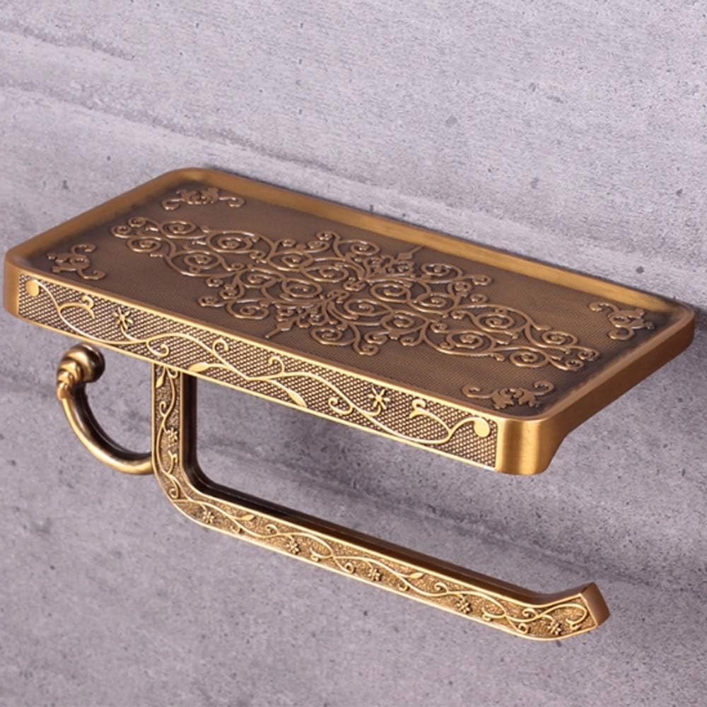 Toilet Paper Holder with Phone Shelf Practical Wall Mounted Hanging Rack Roll Bathroom Vintage Decor