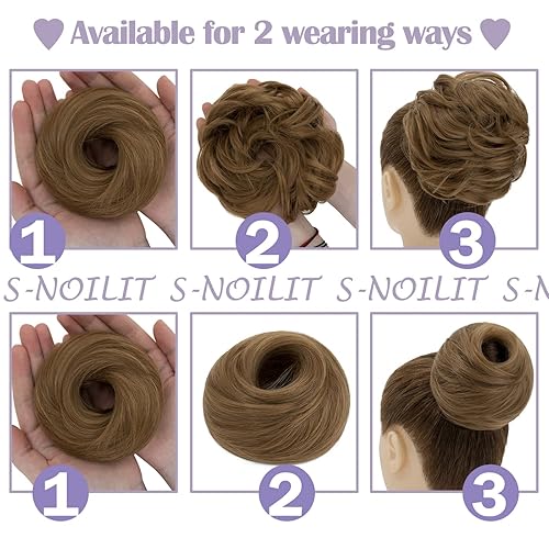 Miniatura 3 de S-noilite 1 pieza de cabello de moño desordenado para mujer, rizado, ondulado, pelo falso, moño en forma de dona, extensión de cola de caballo