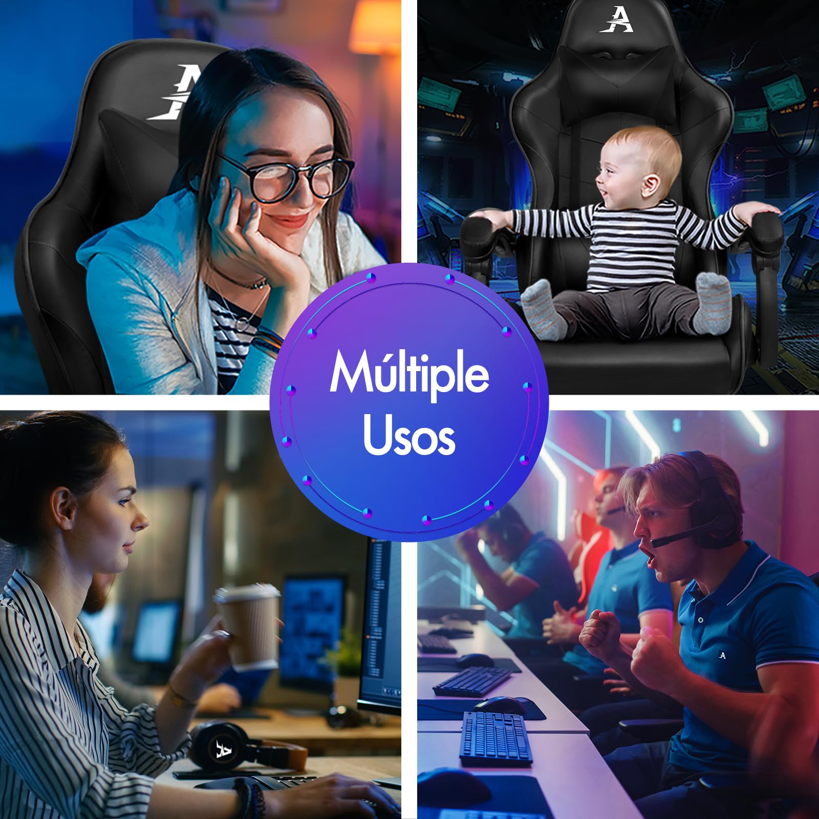 ALFORDSON Silla Gaming Profesional con Masajeador, Silla Ergonómica Gamer, Altura Regulable Silla con Apoyo Lumbar y Reposacabezas, Respaldo Inclinable hasta 150°, Giratoria de 360°, Cuero PU(Negra)