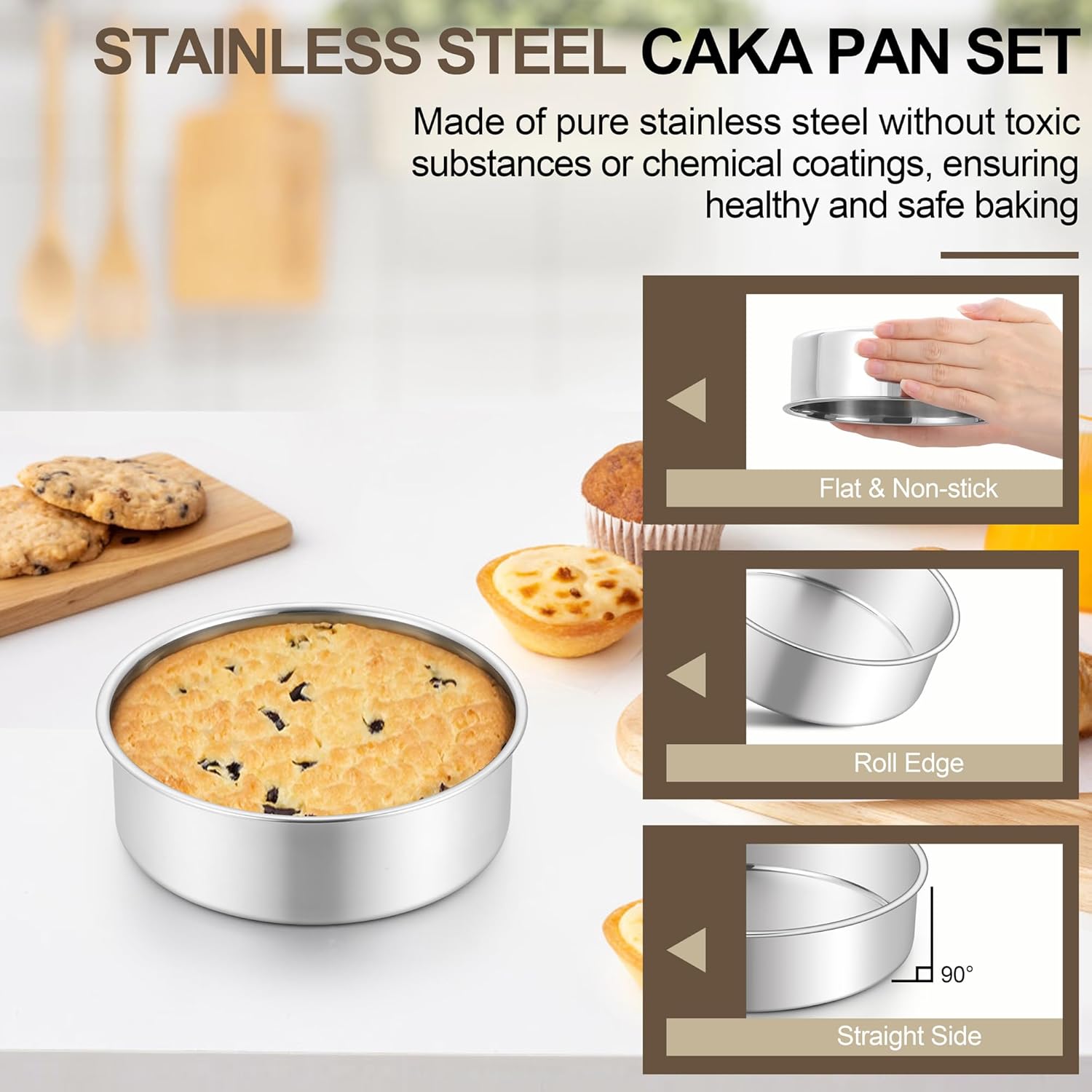 Saucepan & Round Cake Pan, 2QT Tri-Ply Stainless Steel Sauce Pan with Lid for Kitchen Cooking, 6 INCH Small Baking Pans 3 Pack for Oven & Dishwasher