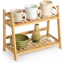 ANBOXIT Bamboo Matcha Station Organizer, Countertop 2 Tier Desktop Shelf for Mugs, Cups, and Condiments - Ideal for Matcha & Coffee Accessories in Kitchen, Home, Office