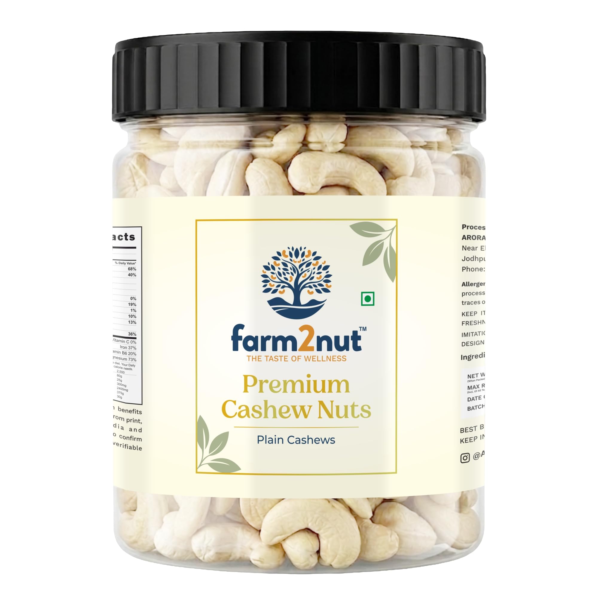 farm2nut W180 Extra large Size Cashew Nuts (800g) | 100% Natural Whole Kaju | Airtight Jar | Fresh & Crunchy nuts-image-25