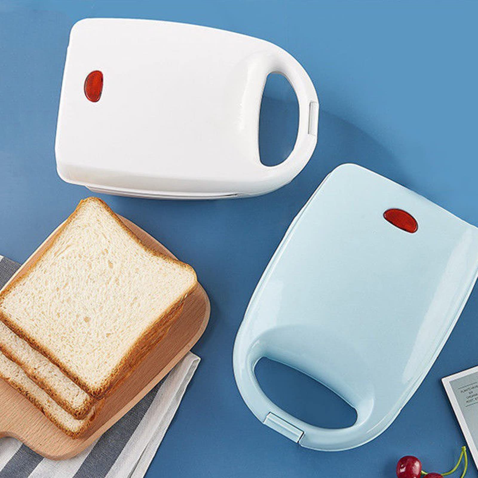 Sandwichera de pan Mini comida ligera Waffle Muffin Máquina de desayuno Huevo Tortilla Pan Tostadora a presión Parrilla Panini Horno Calentador,Blue