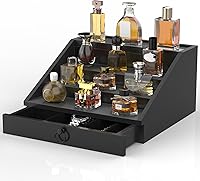 Vista 1 de Wooden Cologne Organizer for Men Enhanced 4 Tier Cologne Stand Shelf Perfume Organizer with Velvet Lined Drawer & Hidden Storage Perfume Display