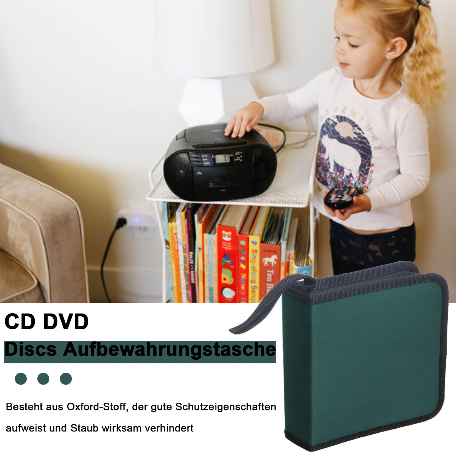Kieszeń na płyty CD, organizer na 40 płyt CD, organizer DVD, do samochodu i domu, zielona