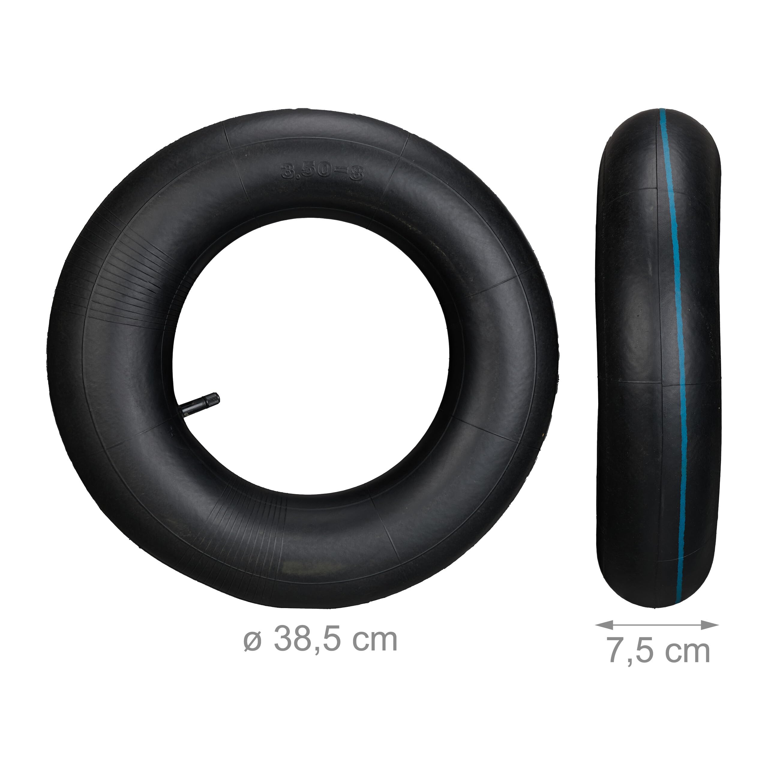 Relaxdays 4 Cámaras para Ruedas de Carretilla 3.50-8", Neumäaticos de Repuesto Carro de Jardín, Válvula, Goma, Negro