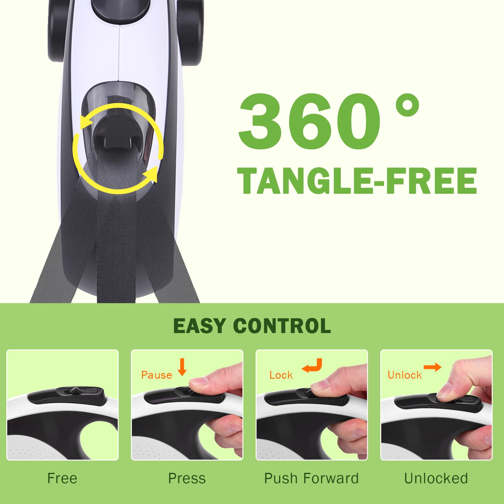 SCENEREAL Correa retráctil para perros pequeños, medianos y grandes de hasta 110 libras, cinta de nailon sin enredos de 26 pies, 360° con cuerda de alambre antimasticación y dispensador de bolsas de
