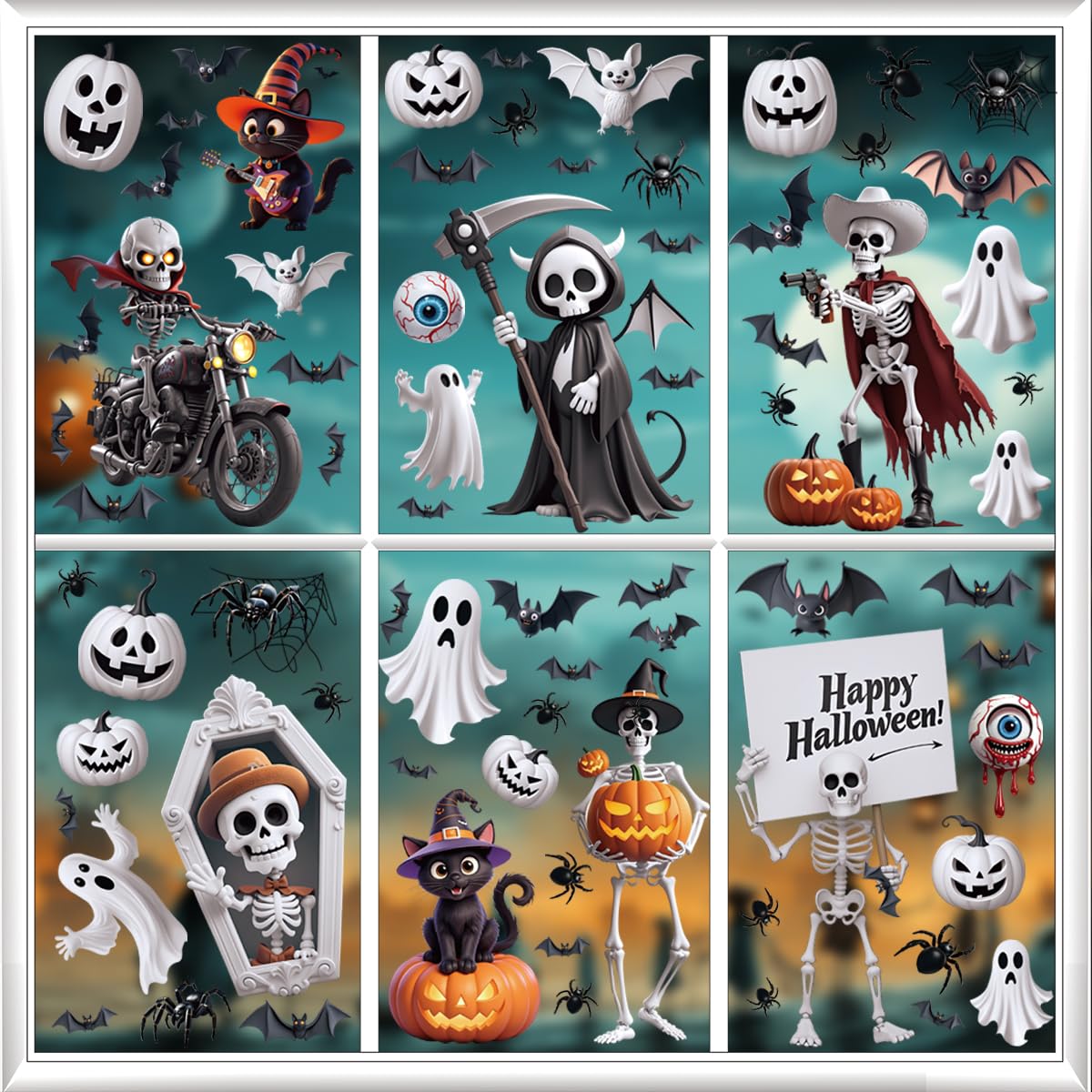 Wothfav Halloween Fensteraufkleber, Selbstklebende PVC Fenstersticker, Süße und Gruselige Muster, Für Glasfenster, Schaufenster, Türen, Badezimmer, Halloween Innen- und Außendekoration