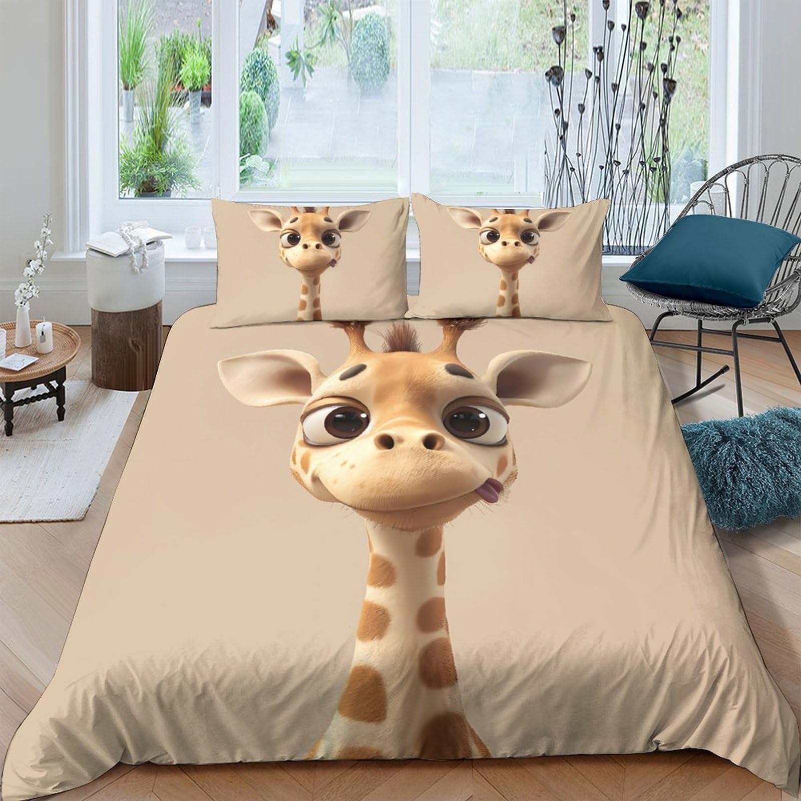 Ctjqhvkz Style-2 3D Printed Cute Giraffe Fitted Sheet Microfiber Soft Breathable Cartoon Animal Bed Cover For Bedroom Dorm Decor Single（135X200cm）