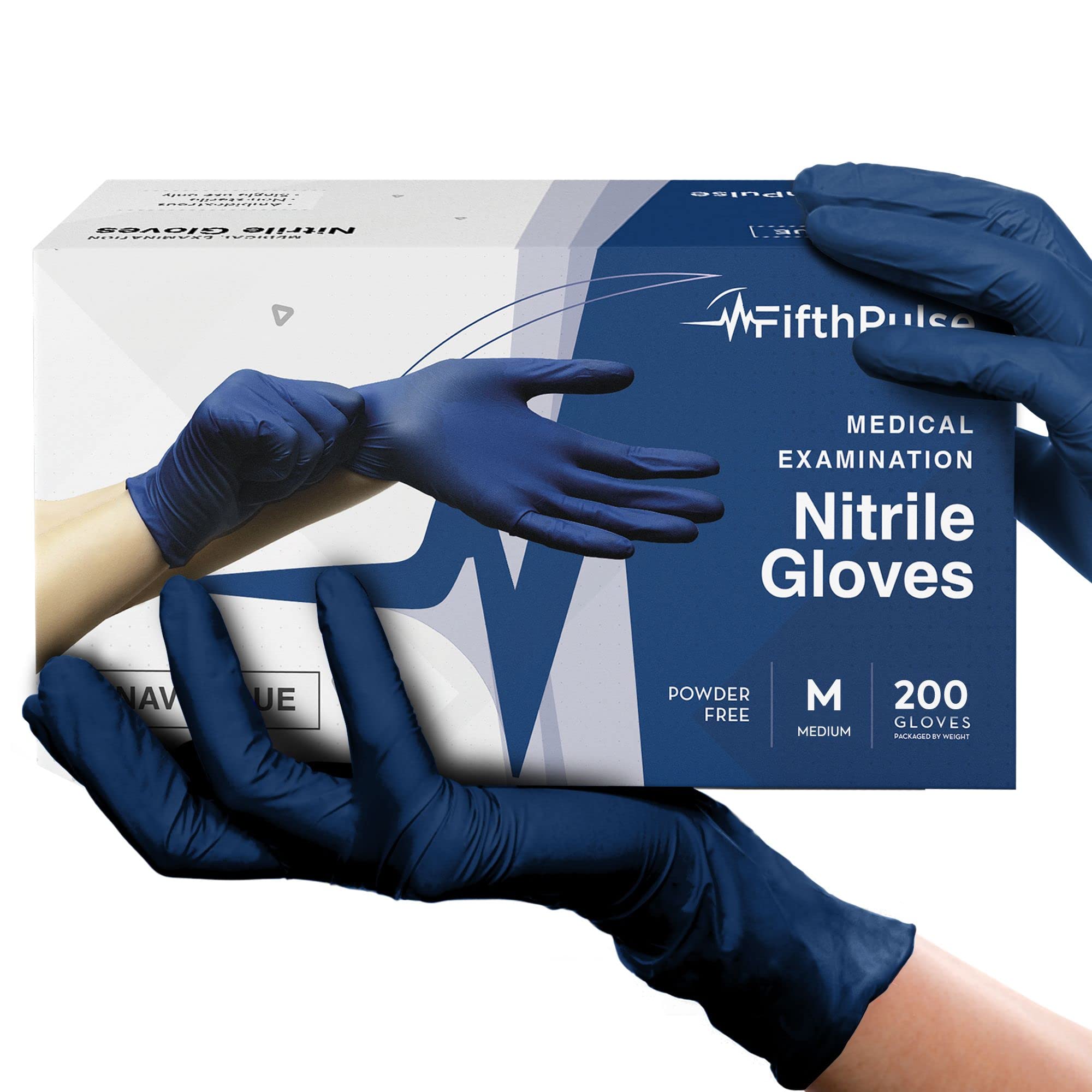 Navy Nitrile Medical Gloves Medium, 200 Count - Surgical Grade Latex Free Disposable Gloves Medium Rubber Gloves (Guantes Desechables)
