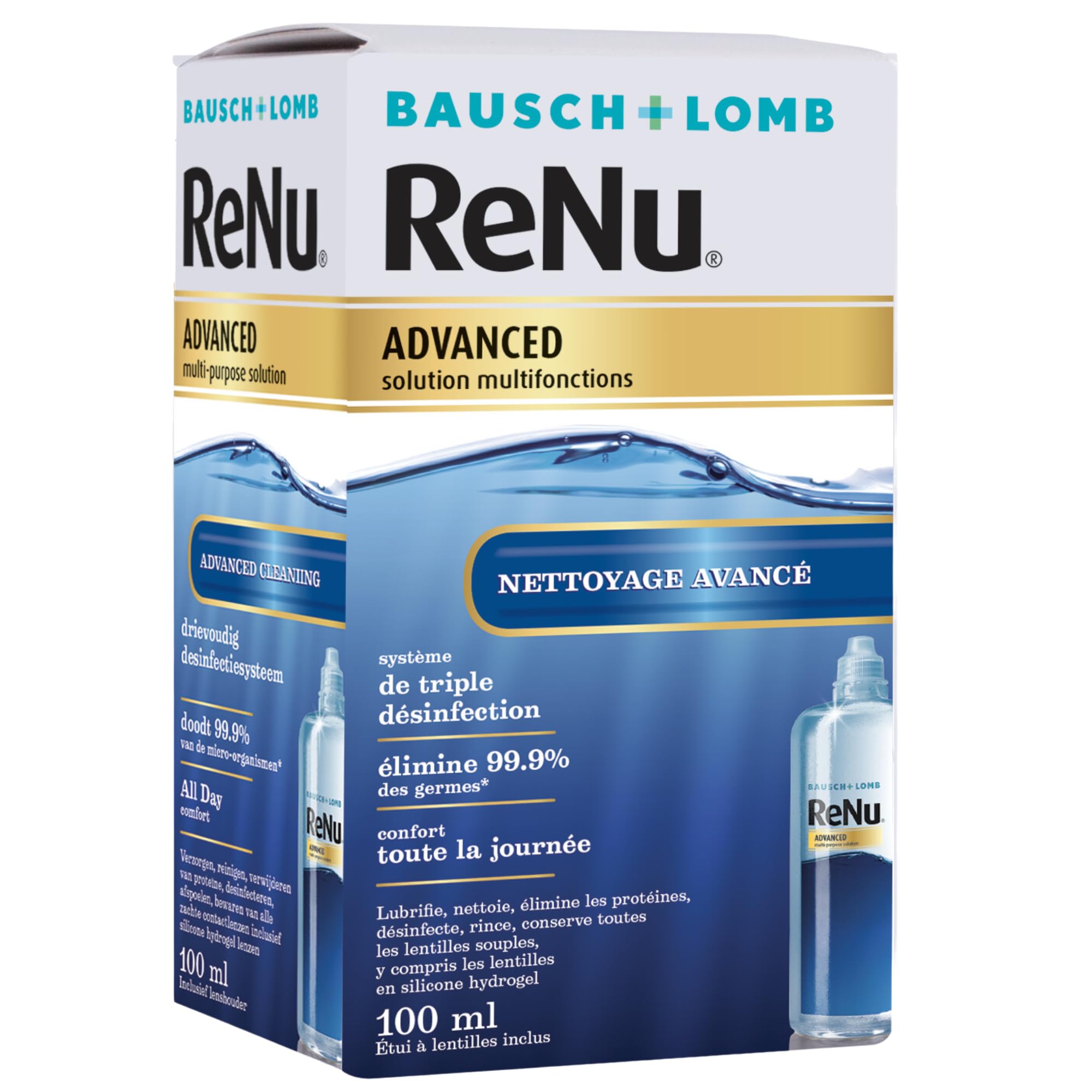 ReNu Advance Produit Lentilles de Contact Souple - Système de Triple Désinfection, Solution d'Entretien Multifonction pour Lentilles Souples - Flacon de 100ml