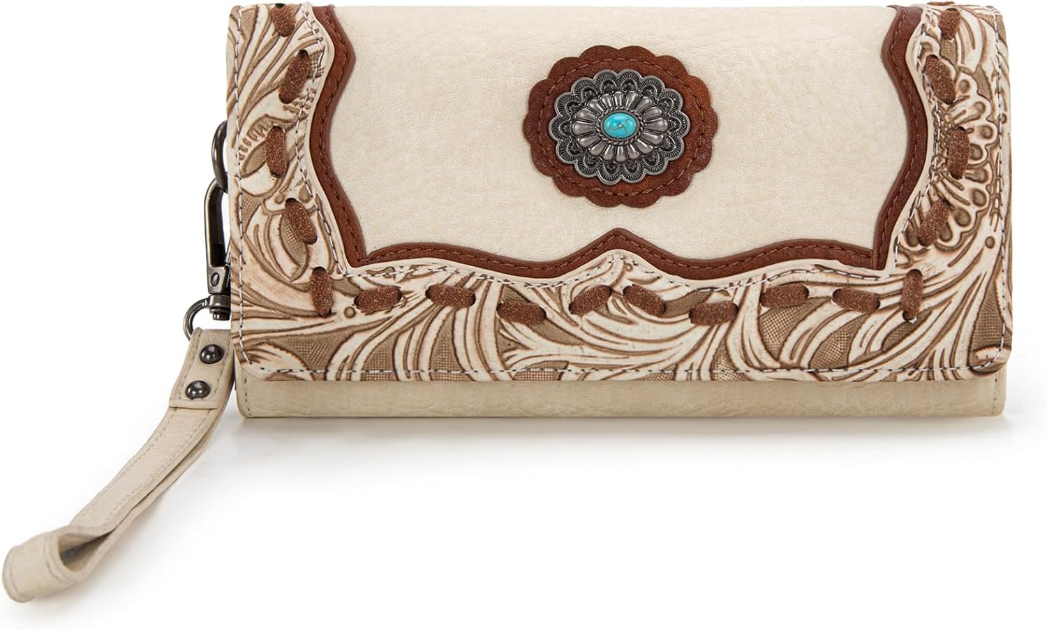 Trinity Ranch Wristlet Wallets for Women Western Wristlet Purse with Detachable Floral Tooled Concho Collection
