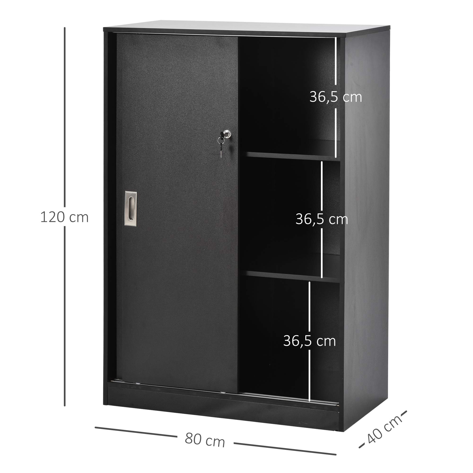 HOMCOM Szafka biurowa Szafa z 2 zamykanymi drzwiami przesuwnymi dim. 80L x 40 l x 120H cm 2 półki panelowe czarne