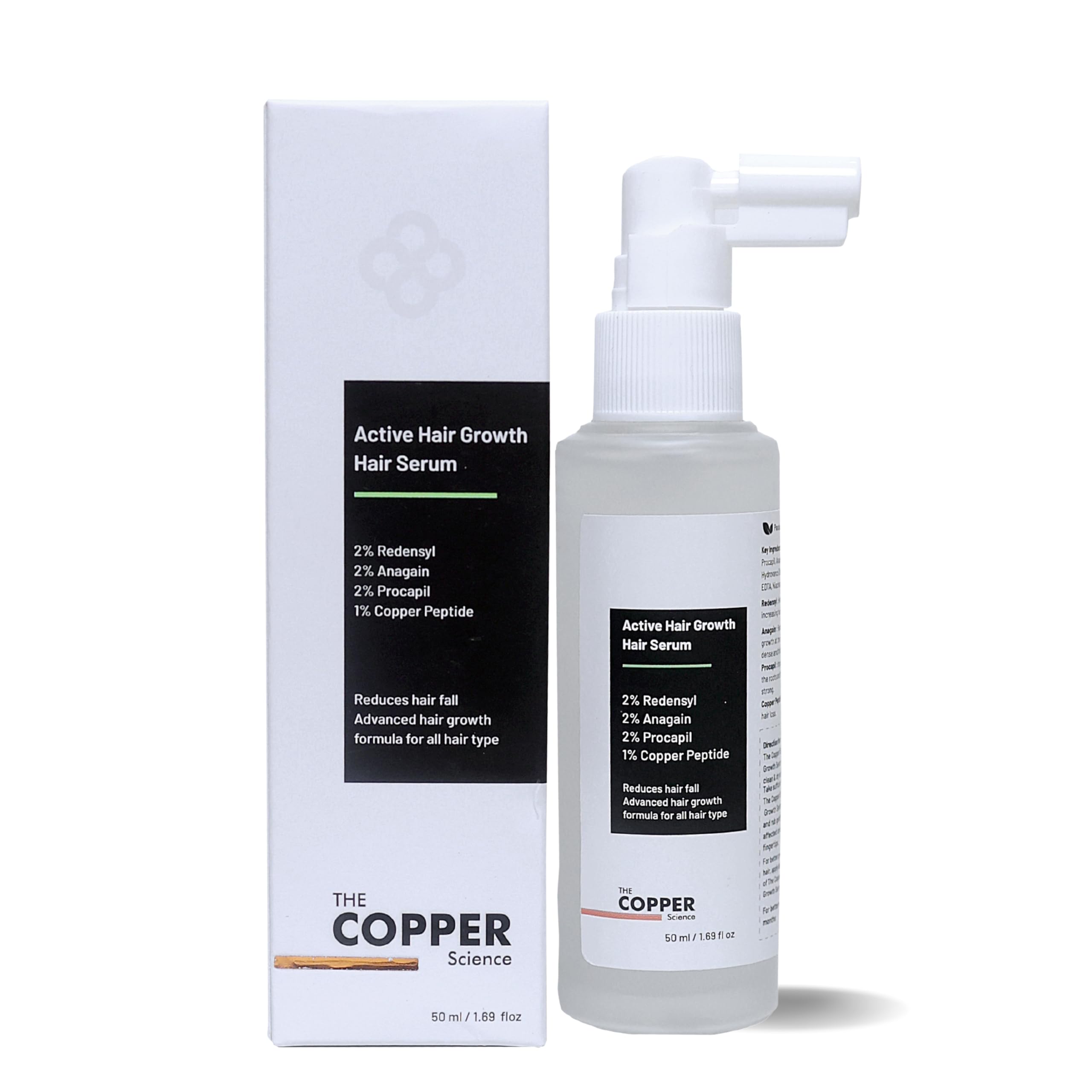 the copper science hair growth serum 50ml with actives 2% redensyl, 2% anagain, 2% procapil 1% copper peptide | hair fall controle, increase density, stimulate hair growth