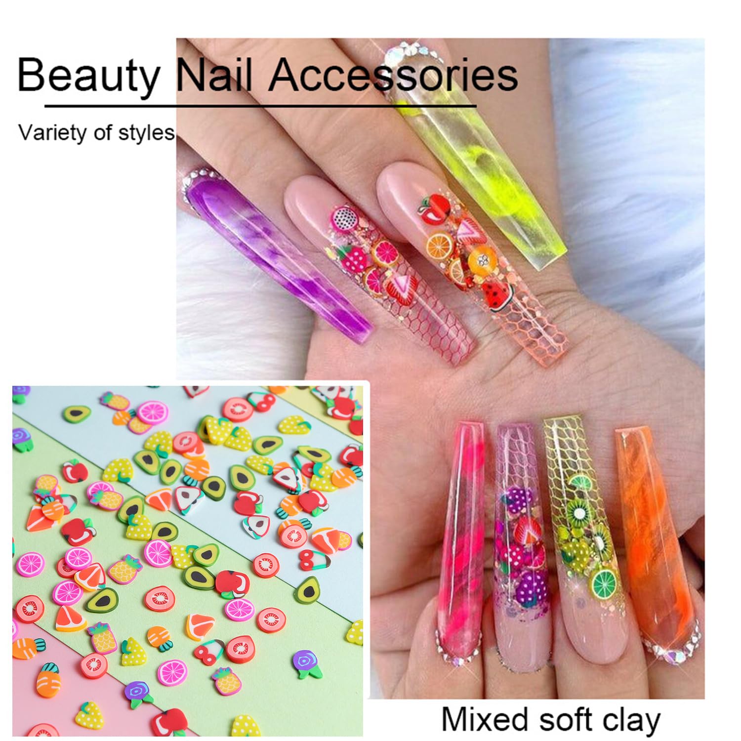 2Pcs Nail art des fruits, Nail Nail Art Decorations Flakes Flakes Accessoires Nail Slice Nice Designs Accessoires de manucure de fille