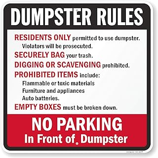 SmartSign "Dumpster Rules - Residents Only, Securely Bag, No Parking" Sign | 24" x 24" Aluminum
