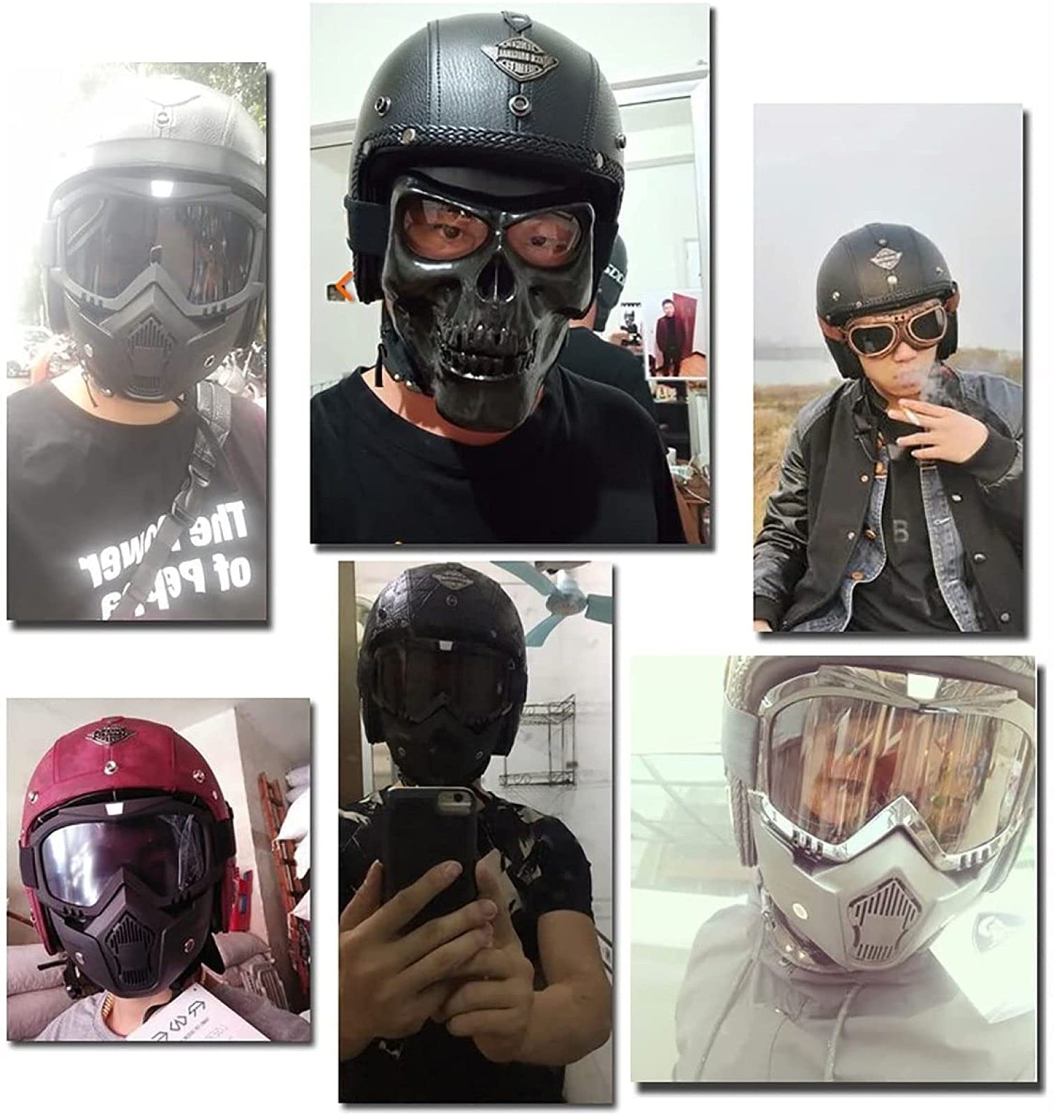 EBAYIN Rétro Harley Casque Cruiser Chopper Scooter Pilot Casque Jet Homologué ECE Demi-Casque Open-Face Helmet Brain - Cap Casque de Moto 3/4 Casques de Moto Demi-Casque,D-XXL(63~64cm)