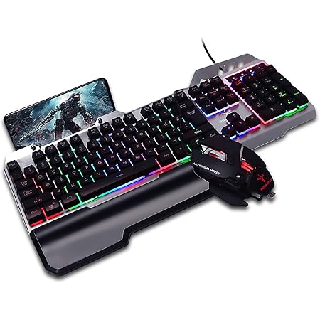 FEDARFOX Keyboard and Mouse Combo, Compact Full Size Gaming Rainbow Keyboard and Mouse Set Backlit Illuminated Mice Mechanical Keyboard for Windows, Computer, Desktop, PC, Notebook (Black)
