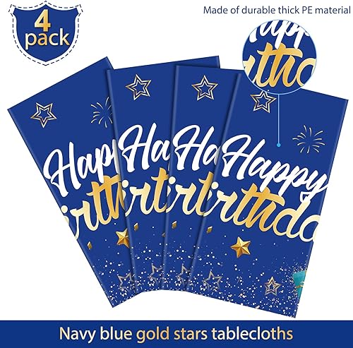 Miniatura 4 de Tegeme Manteles de feliz cumpleaños con diseño de estrellas y confeti estrellado para niños y niñas, decoración de fiesta de cumpleaños (azul marino