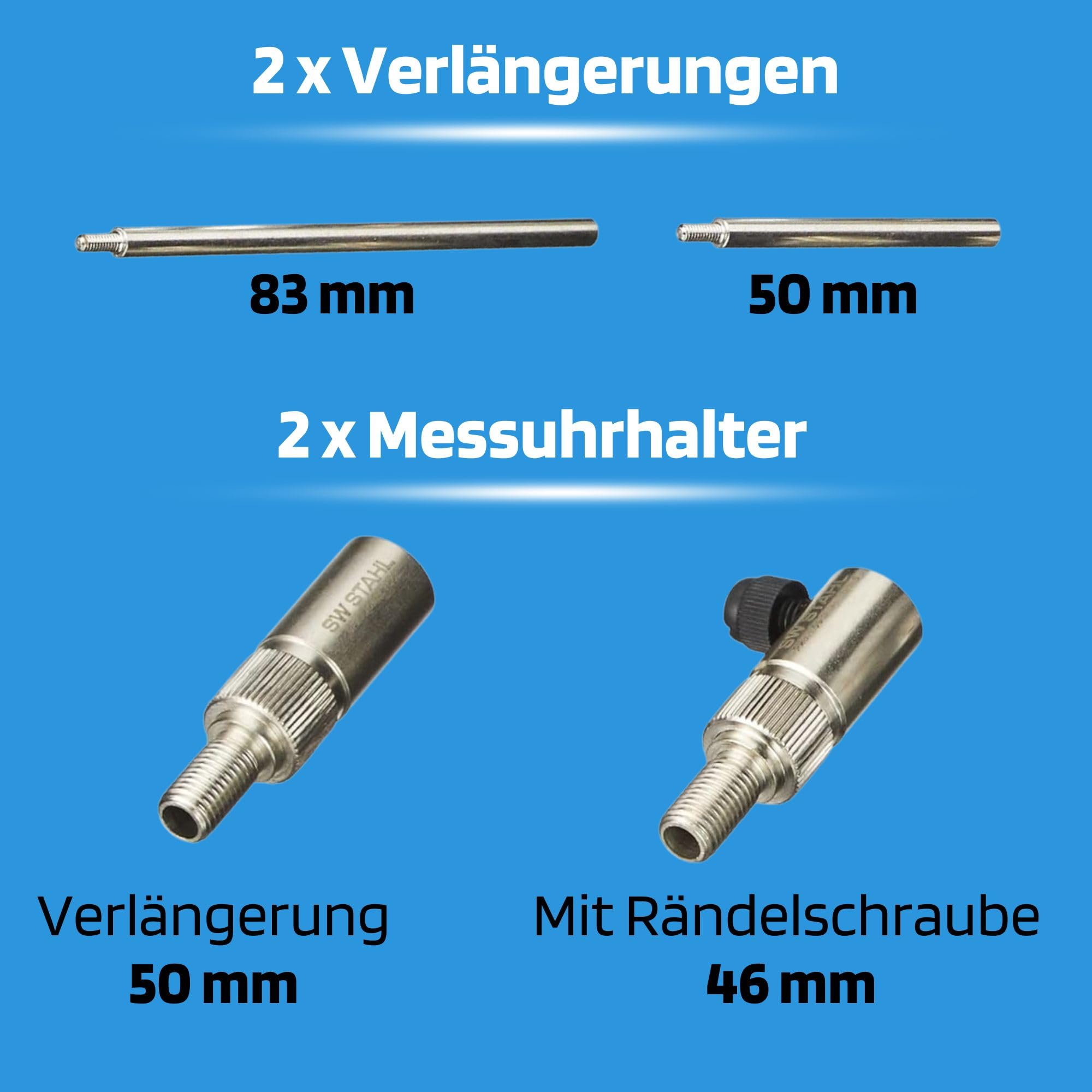SW-Stahl 26118L Zündzeitpunkt-Einstellsatz, 8-teilig - Messuhr Motorrad | OT-Einstellwerkzeug Set mit Zündkerzenadapter, Messuhrhalterung und Verlängerung für präzise Motorabstimmung