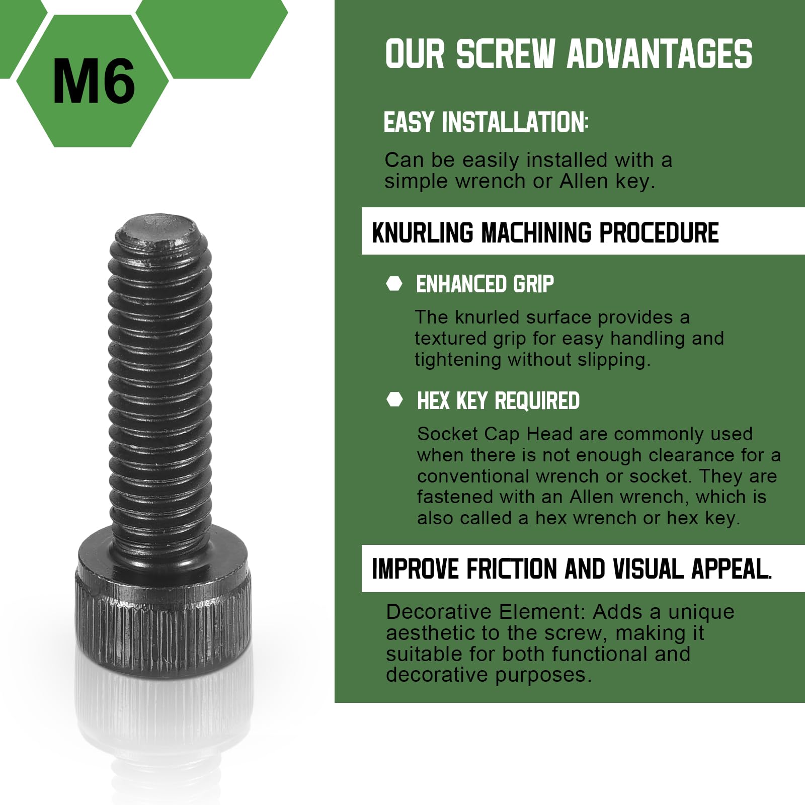 uxcell Hex Socket Bolts (M6-1x20), Grade 12.9 Carbon Steel Hex Socket Drive Screws, Black, 25 Pcs, M6-1x20mm - Image 3