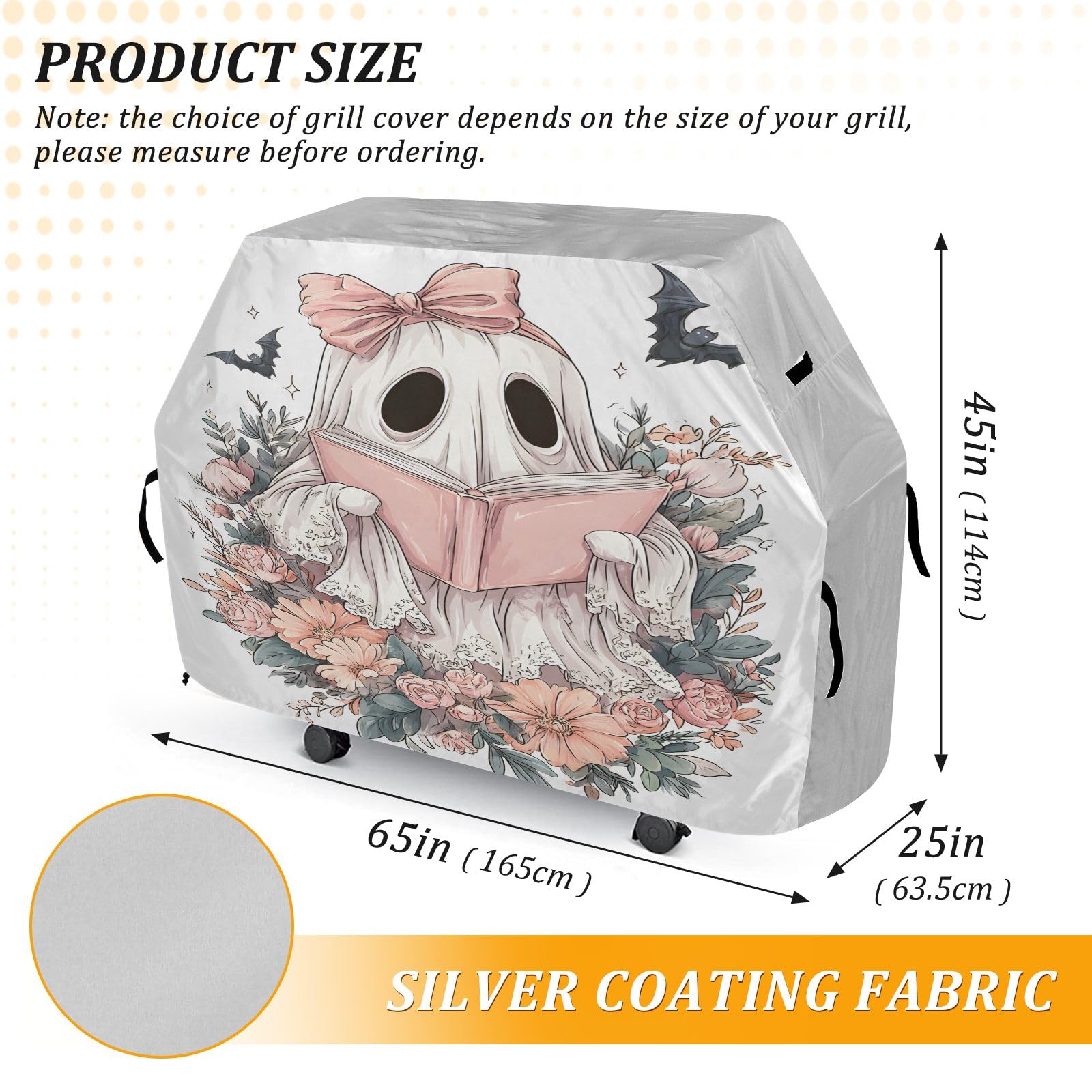 Copertura per barbecue impermeabile di alta qualità, resistente allo sbiadimento, resistente, adatta per griglie fino a 25 cm in stile vettoriale pulito con simpatici personaggi fantasmi fantasmi sono