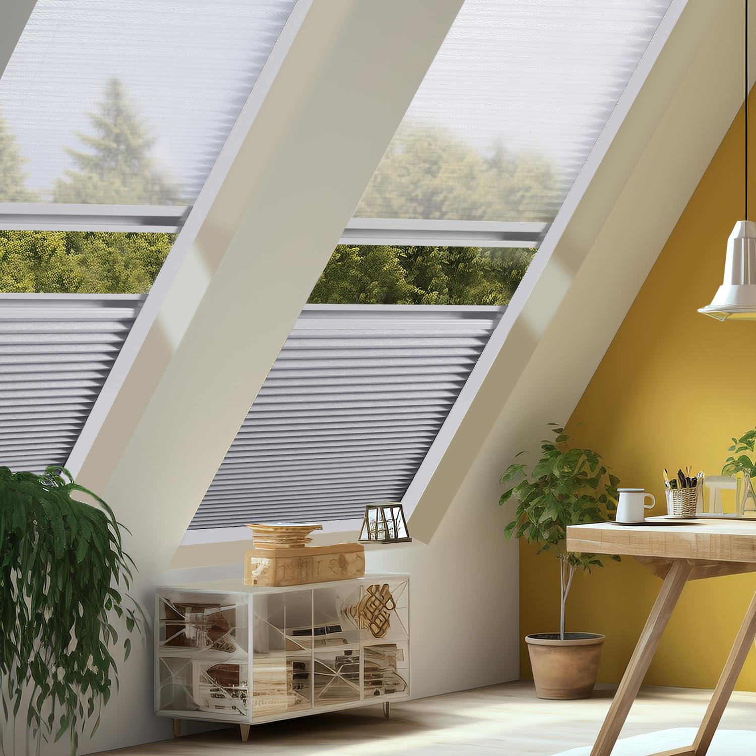 zshineManual Day Night Honeycomb Cellular Shades Light Filtering Thermal Retardation Non Wovens Fabric for Velux Skylight Window (White)