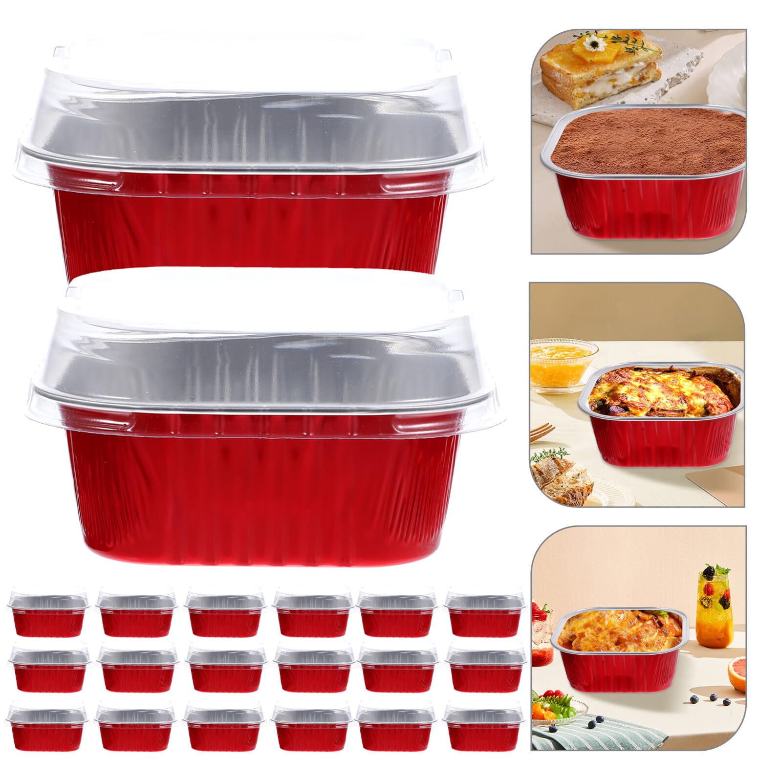 Gatuida Set da 40 Scatole per Torte in Alluminio 300Ml Coperchio Alto Rosso Contenitori per Dolci da Forno Resistenti Alte Temperature Confezioni Alimentari Multifunzione per Picnic