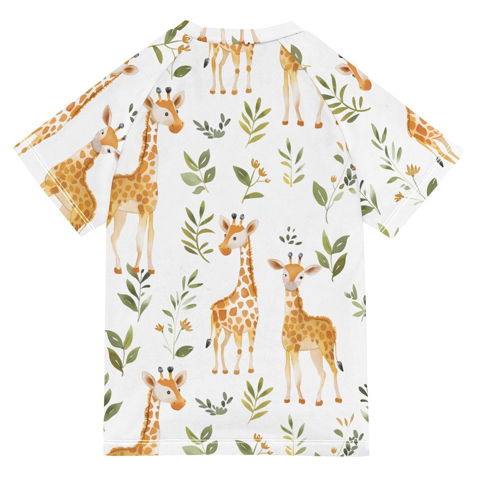 ALAZA Kids Rash Guard Boys Toddler Swim Shirts Short Sleeve Giraffe Leaf UPF 50+ 3T