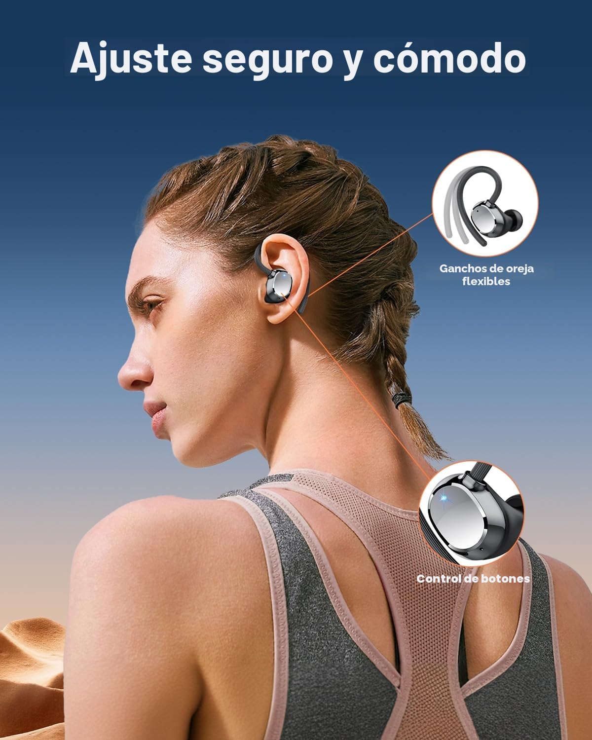 Auriculares Inalámbricos Deportivos, Nuevo Auriculares Bluetooth 5.4 HiFi Estéreo, 128H Cascos Inalambricos Bluetooth con 4 HD Mic Pantalla Dual LED, IPX7 Control Táctil Inalámbricos para iOS/Android