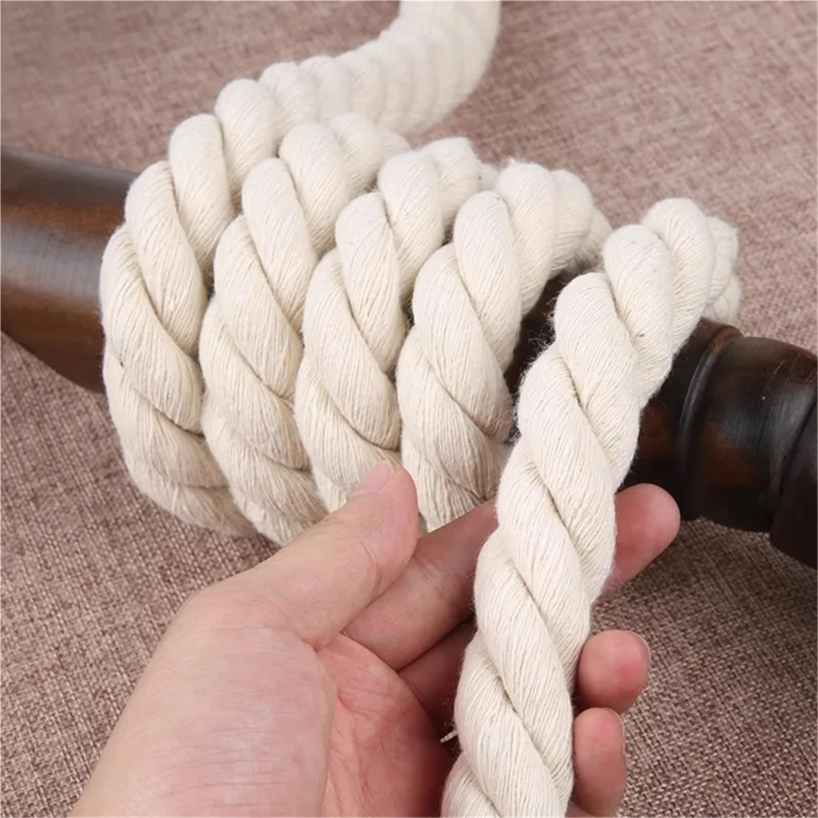 Cordón de Algodón Trenzado Cuerda de algodón 2/5/10M, 5-20mm, 3 Cuerdas retorcidas, Bolsa Cuerda Decorativa, cordón macramé Trenzado for Ropa, Costura Encaje Textil for el hogar(Beige-20mm,2Meters)