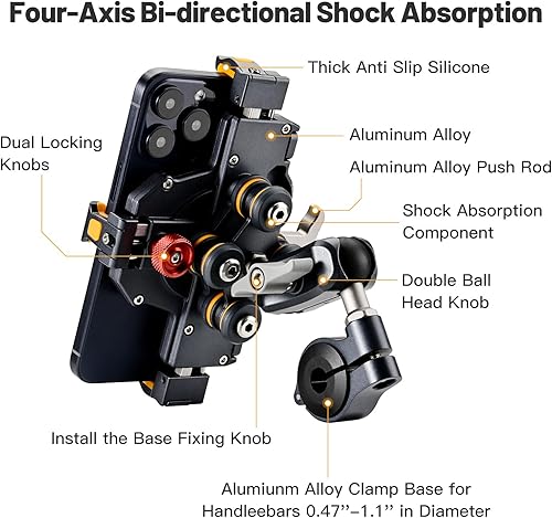 Miniatura 2 de Soporte de teléfono celular de aluminio para motocicleta con amortiguador de vibraciones, soporte de teléfono MTB antirrobo M1 para motocicleta,