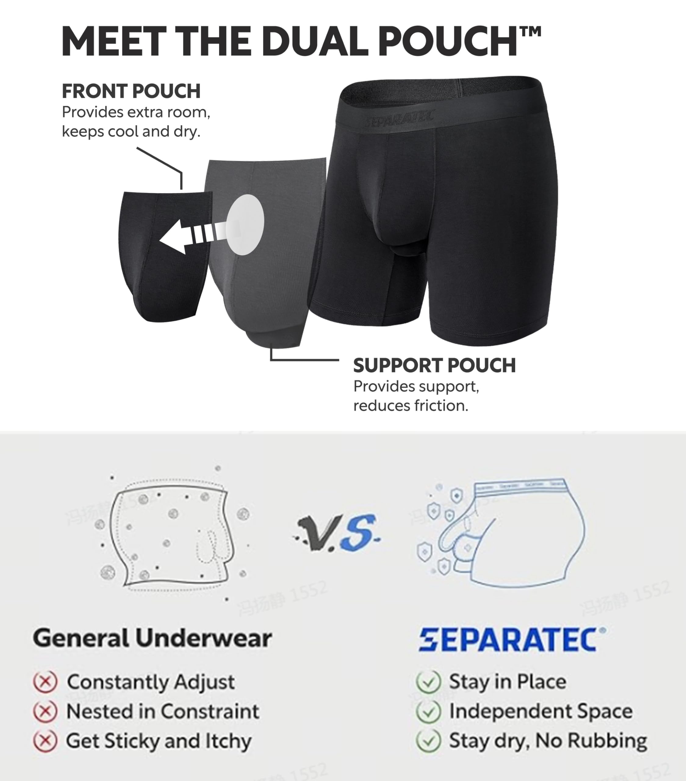 Separatec Herren Boxershorts Mehrfachpack Doppelbeutel Dual Pouch, Bambus Unterhosen Männer, Stretcken Herrenslips Atmungsaktiv Bequem Retroshorts Boxer Shorts for Men