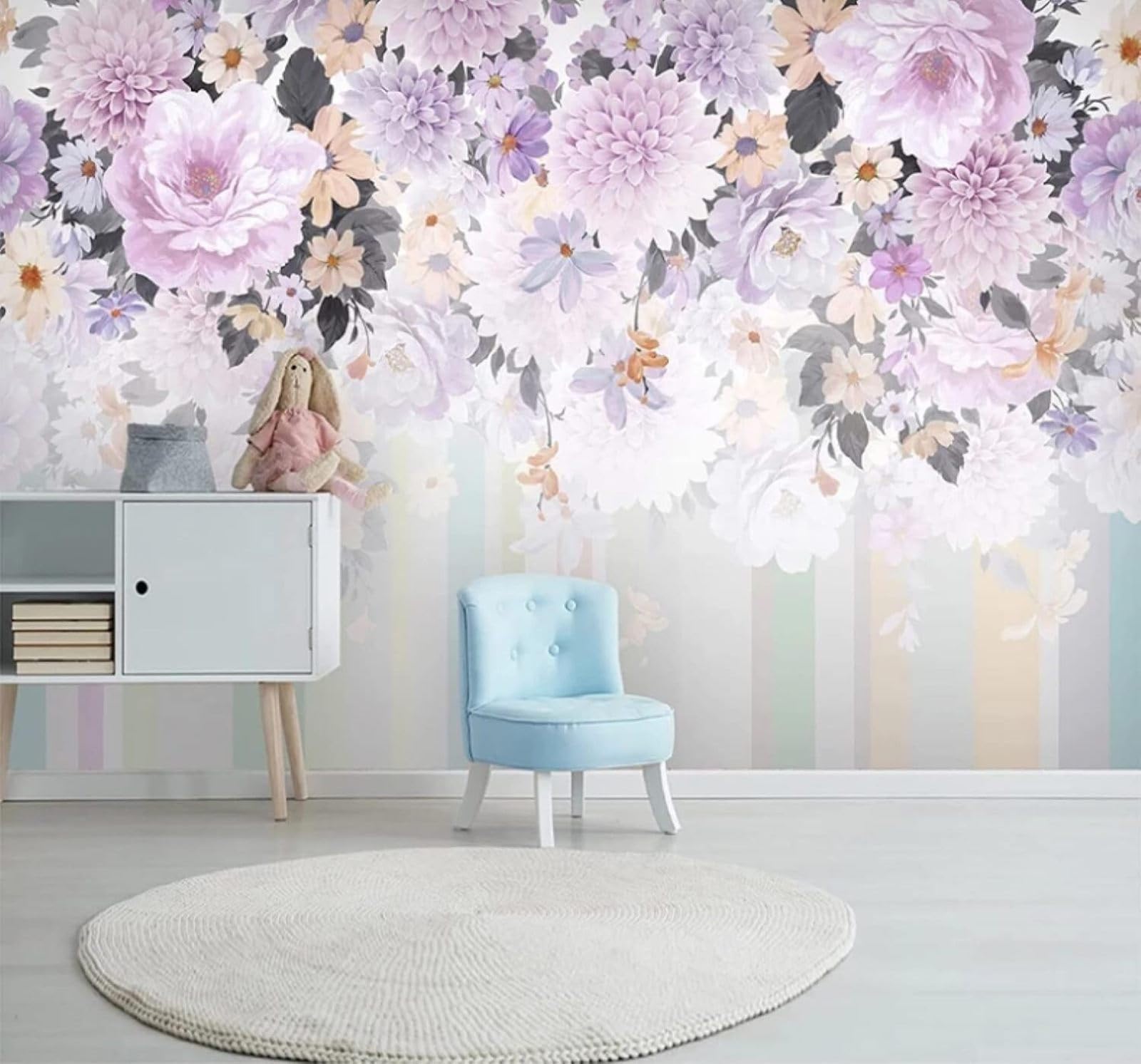 Simple Beautiful Three Dimensional Purple Flowers 3D Wallpaper Easy Install Feature Office Living Room Sofa Bedroom TV Background Wall Decoration-200cm×140cm