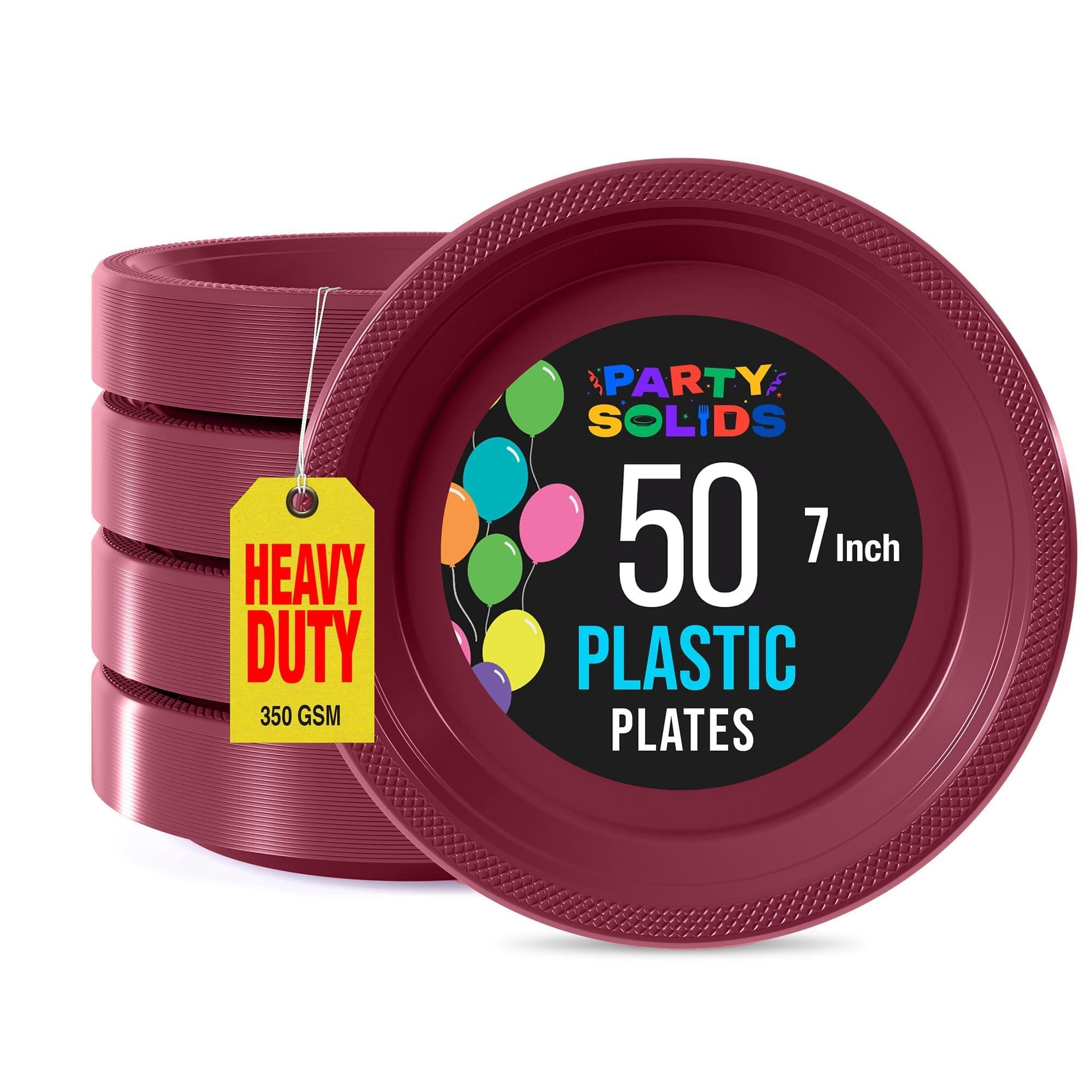 Exquisite Party Solids Burgundy Plastic Plates For Party Supplies 7" Burgundy Disposable Plates Heavy Duty 50 Pcs Plastic Dinnerware Sets Heavy Duty