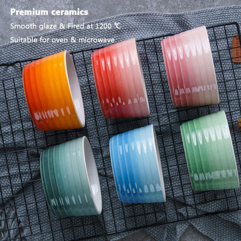 Souffle Ramekins - Vajilla de porcelana de 240 ml en relieve para hornear y salsas, cuenco para hornear y salsas, 6 unidades