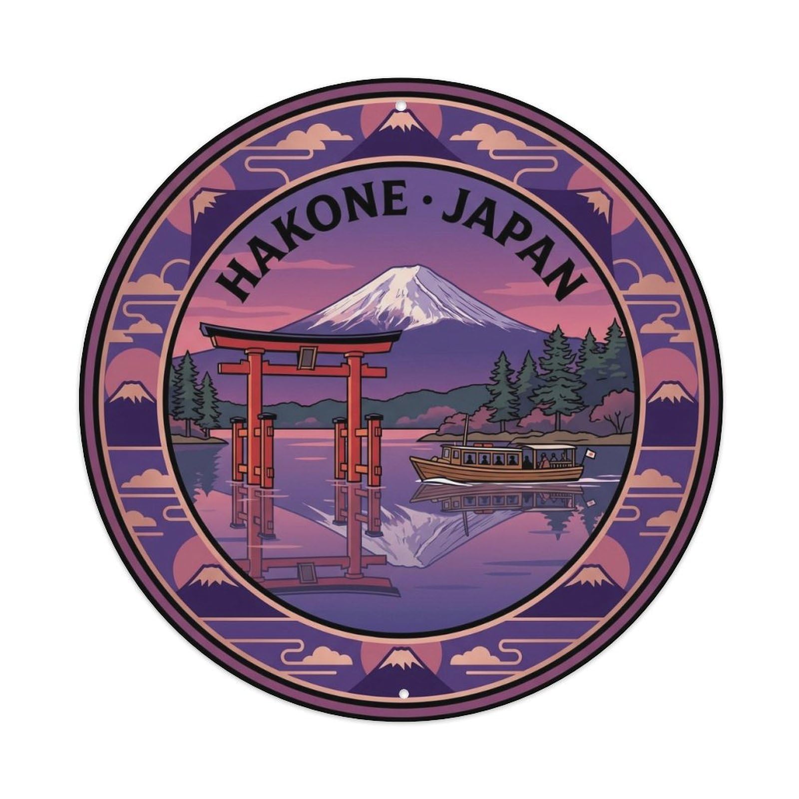 Hakone Lake Ashi Torii Fuji Temple Travel Heritage Metal Tin Sign