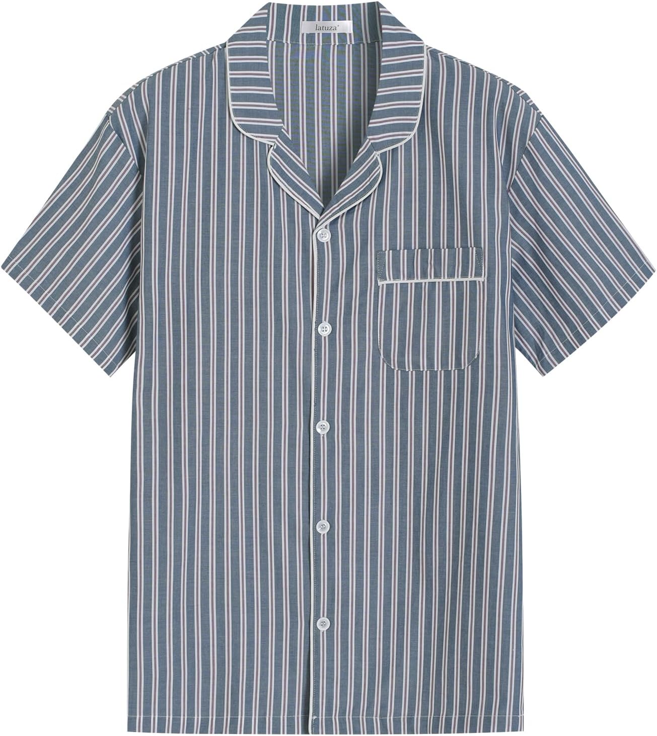 Latuza Men's Button Down Pajama Top 2 Pack Cotton Sleep Shirt - Image 2