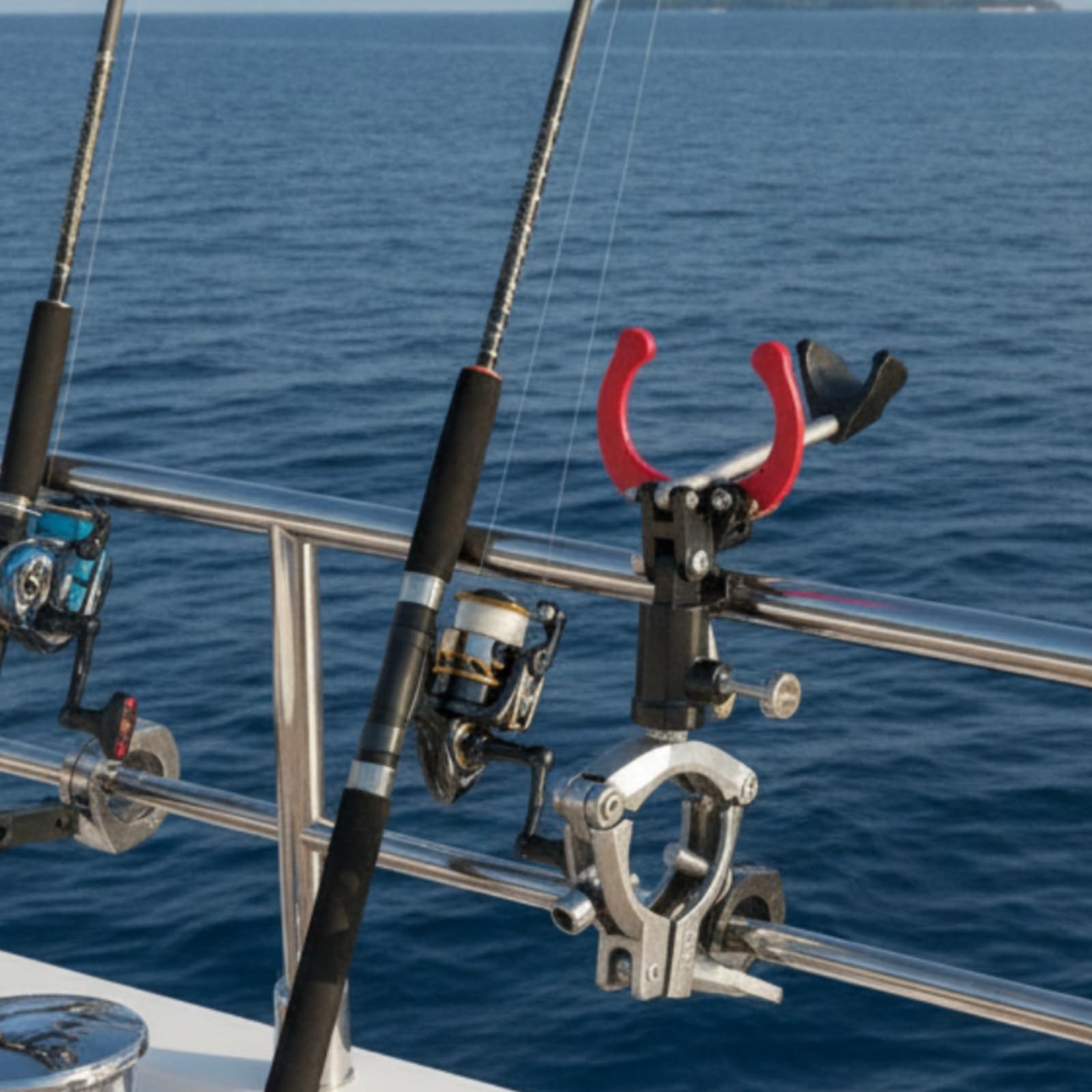 Reggicanne da Pesca con Morsetto Regolabile E Base Rotante Universale in Acciaio Inox per Tubolari Tondi da 32 a 50 Mm