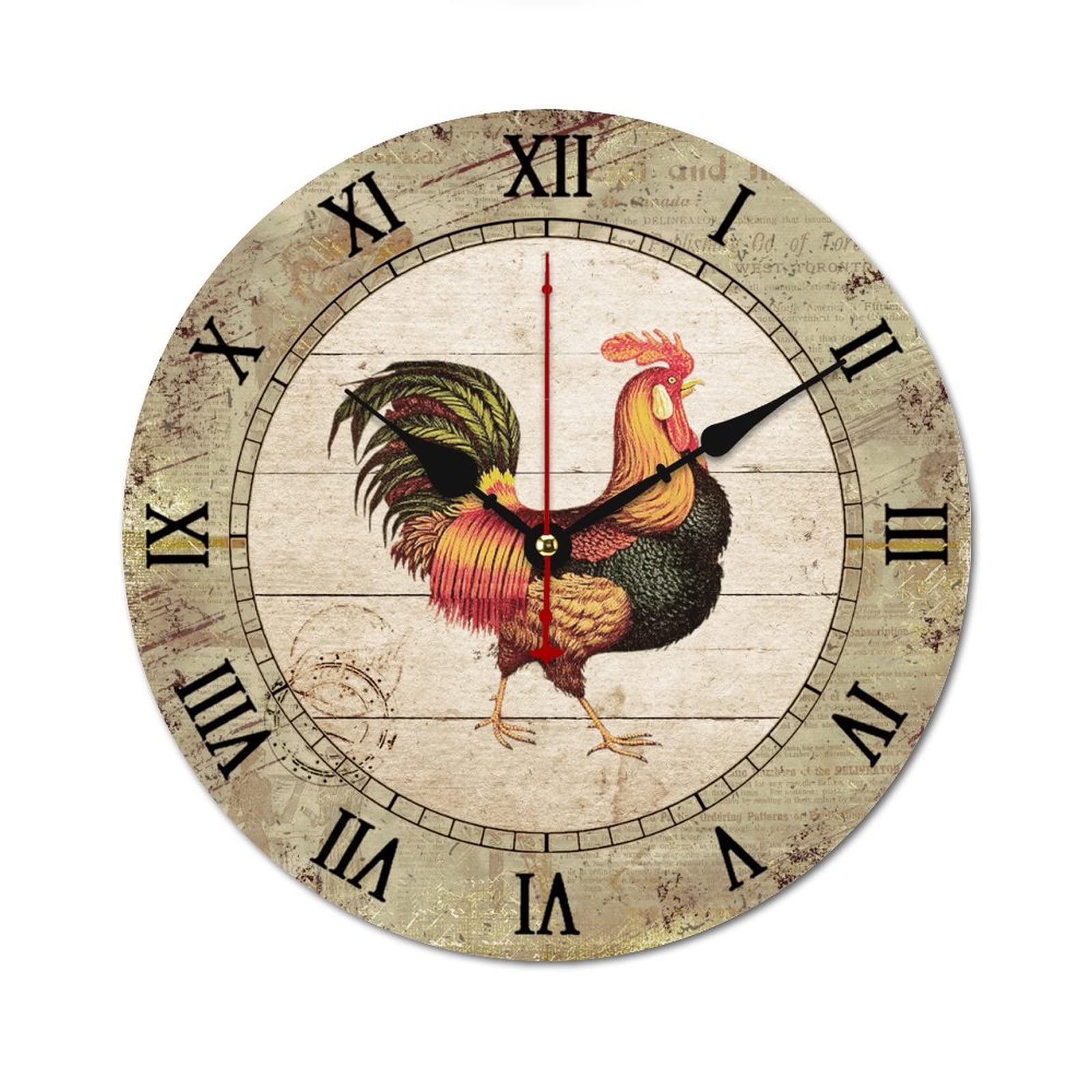 Horloge murale coq en bois sans bruit pour decoration interieure