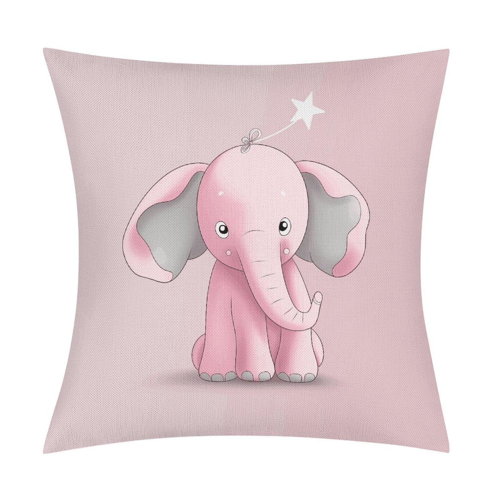 LZQPOEAS Pink Elephant Throw Pillow Covers, Waterproof Faux Linen Pillow Cases with Invisible Zipper, Decorative Square Cushion Covers for Sofa Couch Living Room Bedroom 18x18 Inch