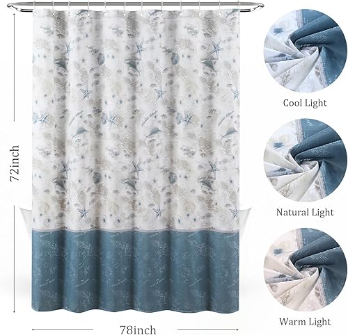 Miniatura 48 de Under The Sea - Cortina de ducha de tela impermeable de poliéster azul marino para baño, 72 pulgadas de ancho x 72 pulgadas de alto Bajo