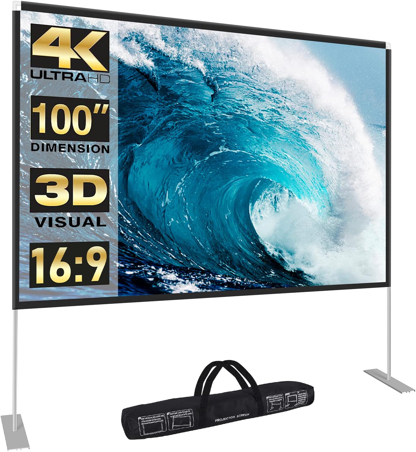 Amazon.com: Projector Screen with Stand, Wootfairy 100 inch Foldable ...