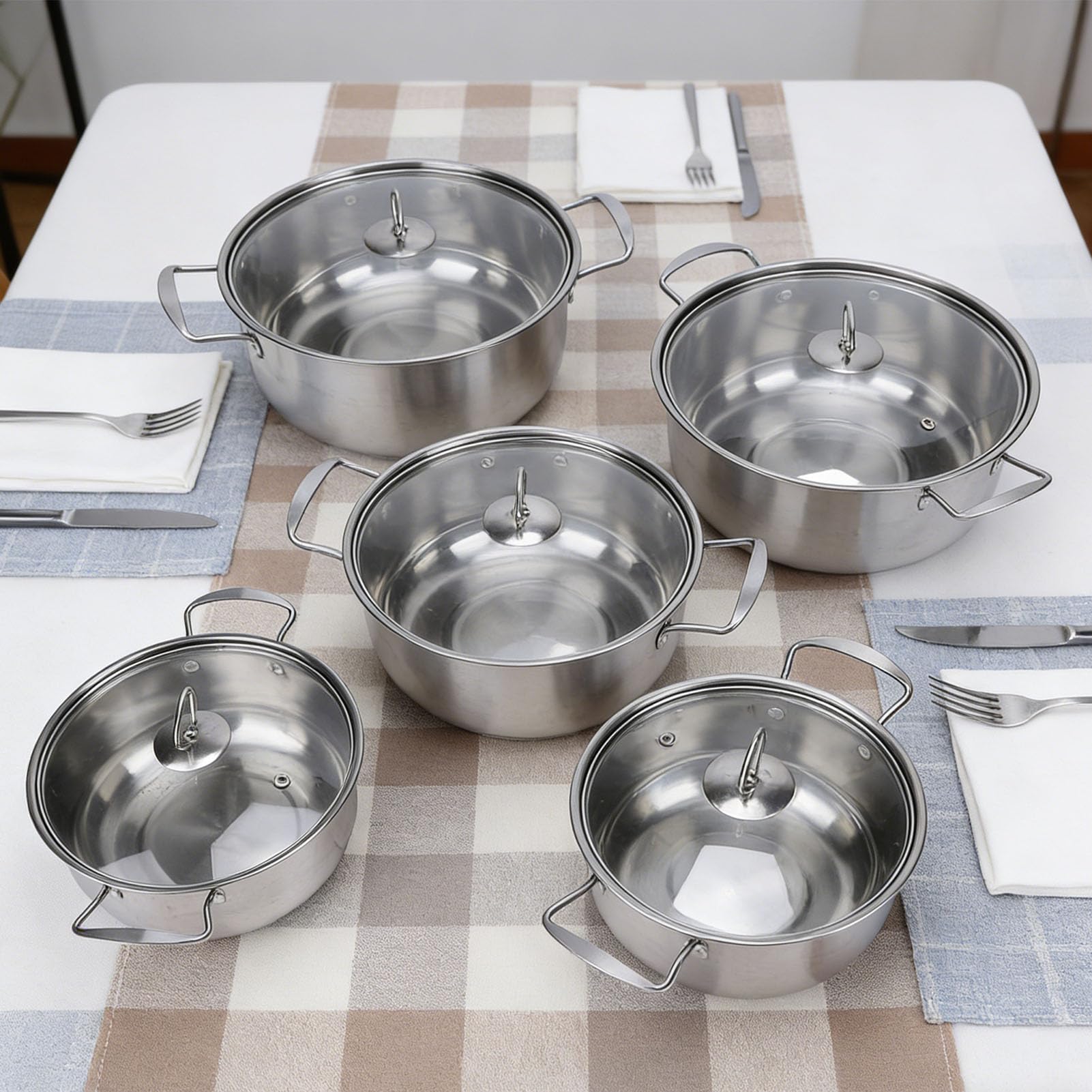 SIXRUN Edelstahl Kochgeschirr-Set mit Glasdeckeln, 18 cm–26 cm Töpfe für Familienküche, 5-teiliges SUS-Edelstahl-Kochset für vielseitiges Kochen, spülmaschinenfest, hitzebeständig